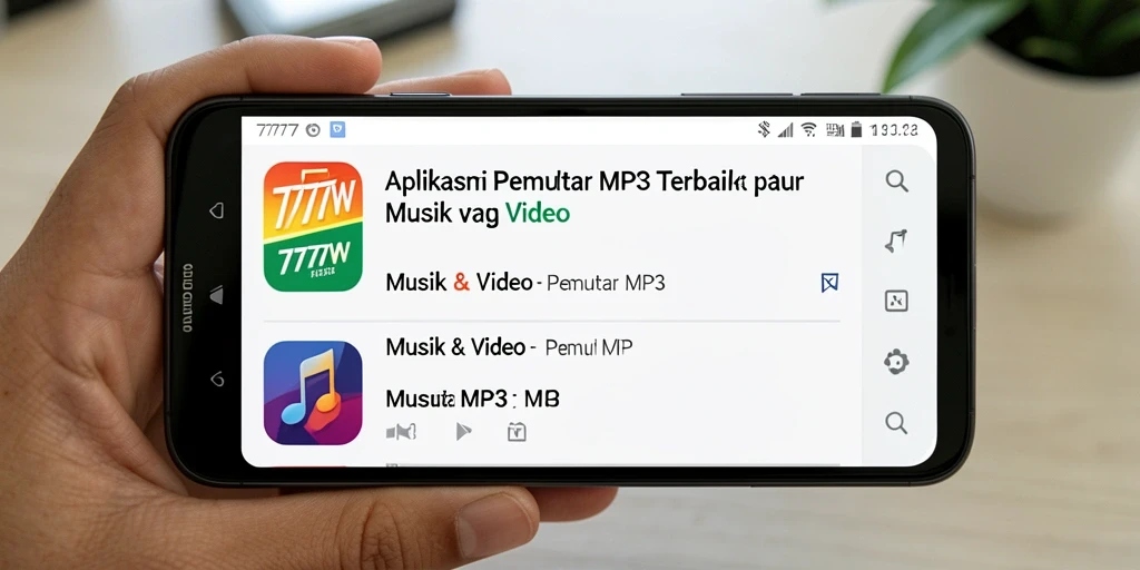 Tampilan antarmuka 7777W yang user-friendly saat memutar lagu.
