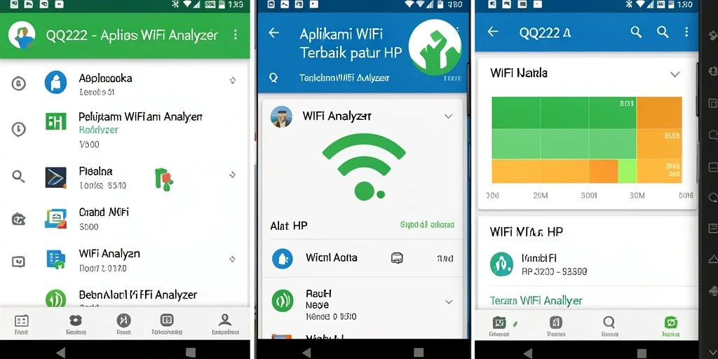 Tampilan antarmuka QQ222 yang menampilkan analisis jaringan WiFi.
